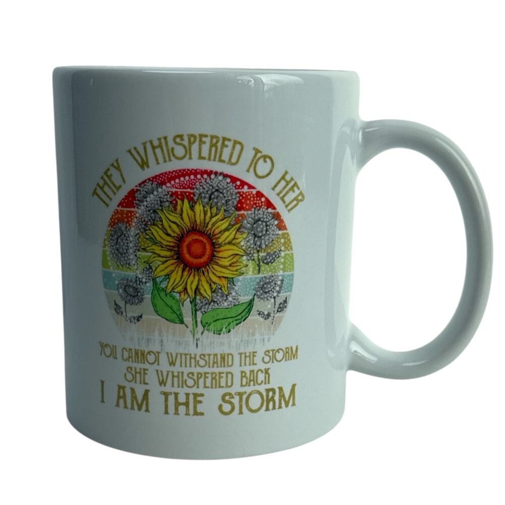 Sunflower Inspirational Coffee Mug I Am the Storm Quote Ceramic Cup 11oz